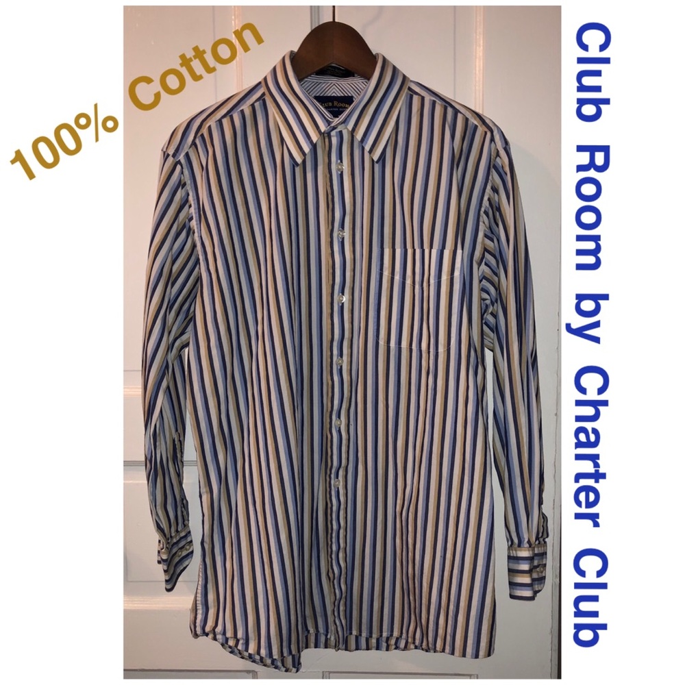 SALE🤑•Blue/Tan Pinstriped Buttoned Dress Shirt for Men